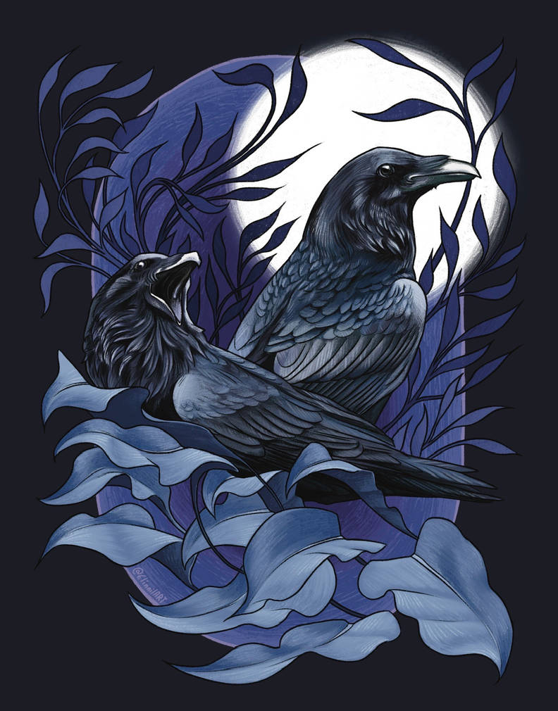 2 ravens in the moonlight by ElinnilART on DeviantArt