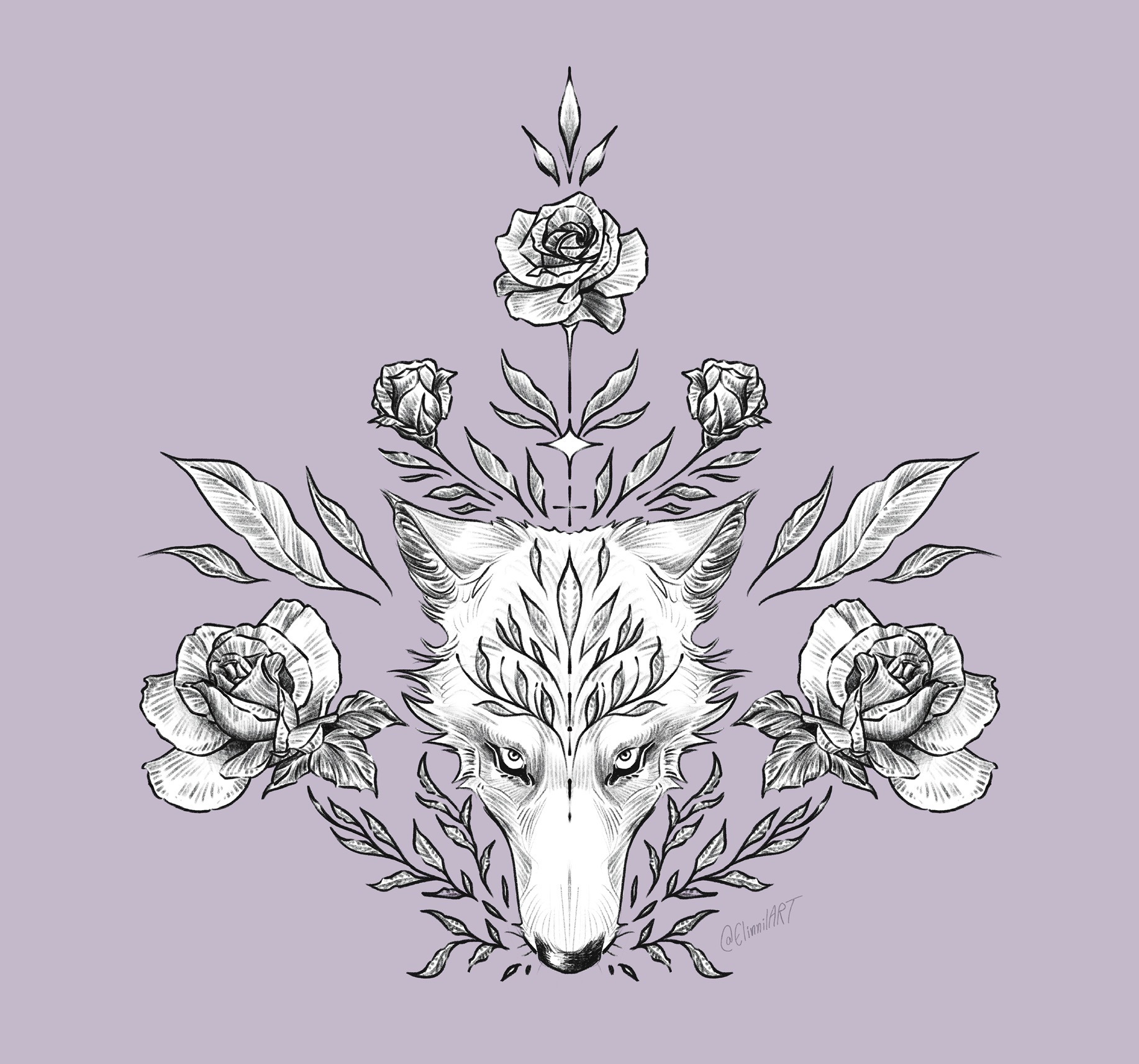 Wolf with roses and vines by ElinnilART on DeviantArt