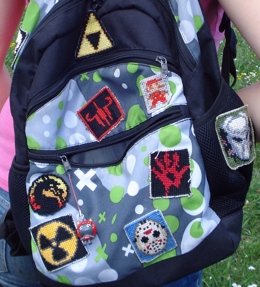 Backpack held together by patches