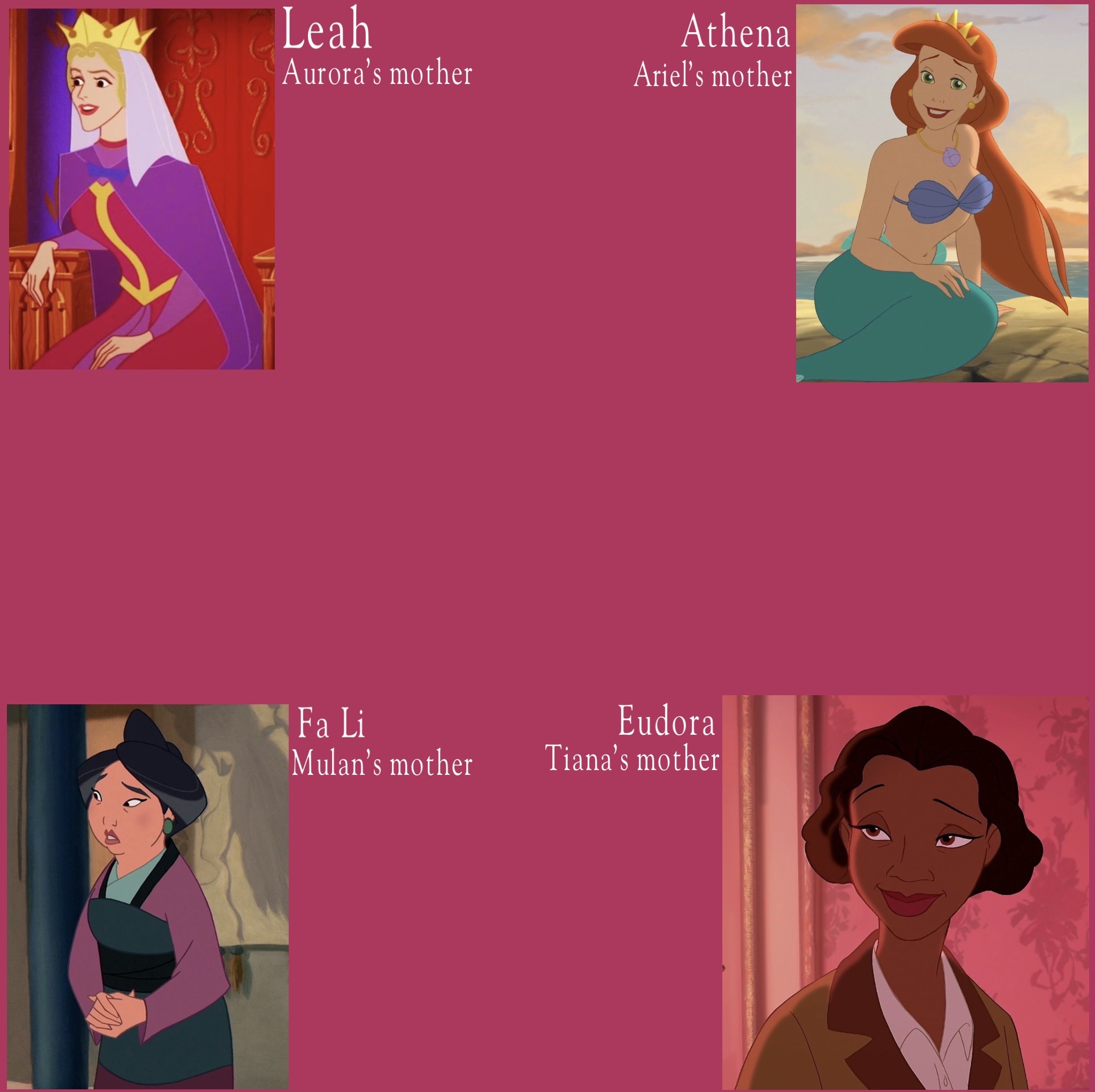 Disney Princesses' Mothers by Aladdin2001 on DeviantArt