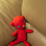 The red teddy bear of past sewing