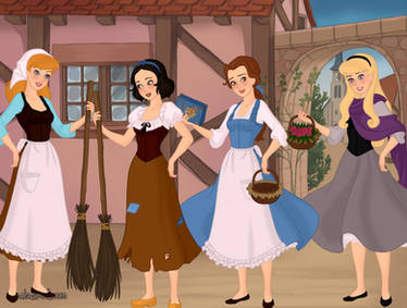 snow white,cinderella,belle,aurora peasant outfits