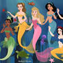 Mermaid cinderella,aurora,belle,tiana,jasmine,snow