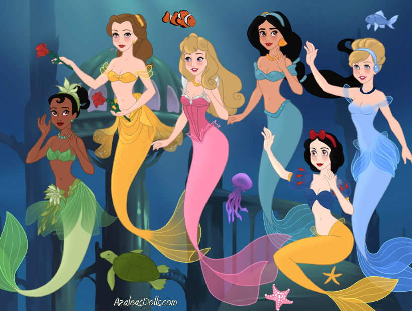 Mermaid cinderella,aurora,belle,tiana,jasmine,snow