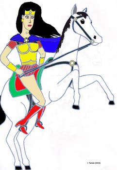 Wonder Woman on a white horse