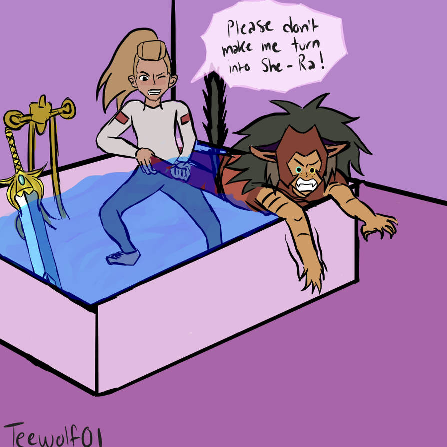 Adora trying to give Catra a bath by teewolf01 on DeviantArt