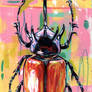 Five horned rhino beetle in acrylic
