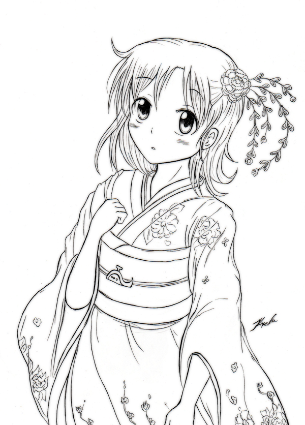 Kimono Aoi Kyoko lineart