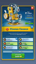 Cinema Cannon. Casual mobile strategy UI window mo