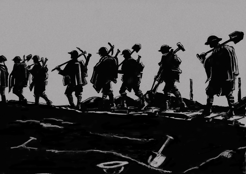 British infantry move up the line WW1