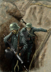 German Stormtroopers move up a trench