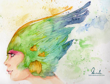 Colorful Featherhead - Watercolor Version