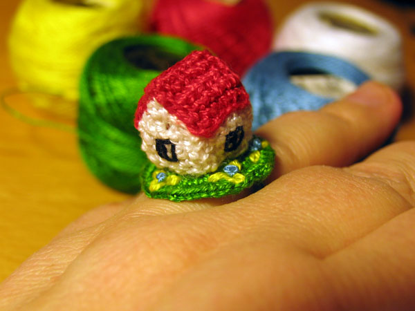 Crocheted ring with house