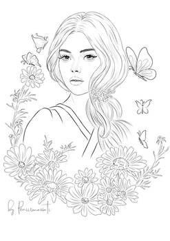 Beautiful Girl Free Coloring Page Lineart 03 by peniirarts on