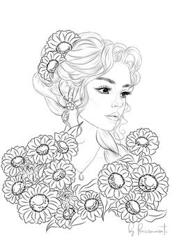 Beautiful Girl Free Coloring Page Lineart 03 by peniirarts on