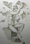 Ink Sketch - Man and Birds by gkpainting