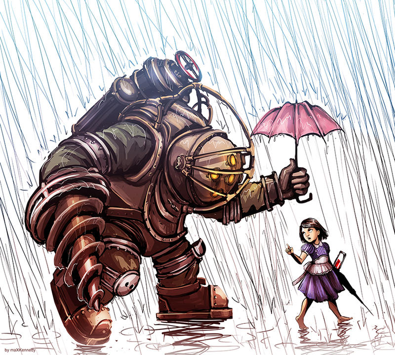 Bioshock - Big Daddy in the Rain by maXKennedy