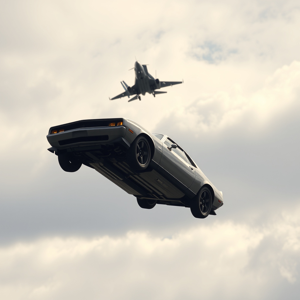 Falling Jet Car falling in sky, a fighter jet is passing behin by qaalib on DeviantArt