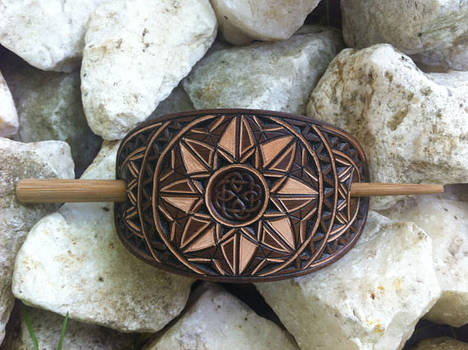 Celtic knot hand carved leather hair barrette