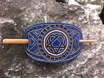 Heartagram hand carved leather hair barrette