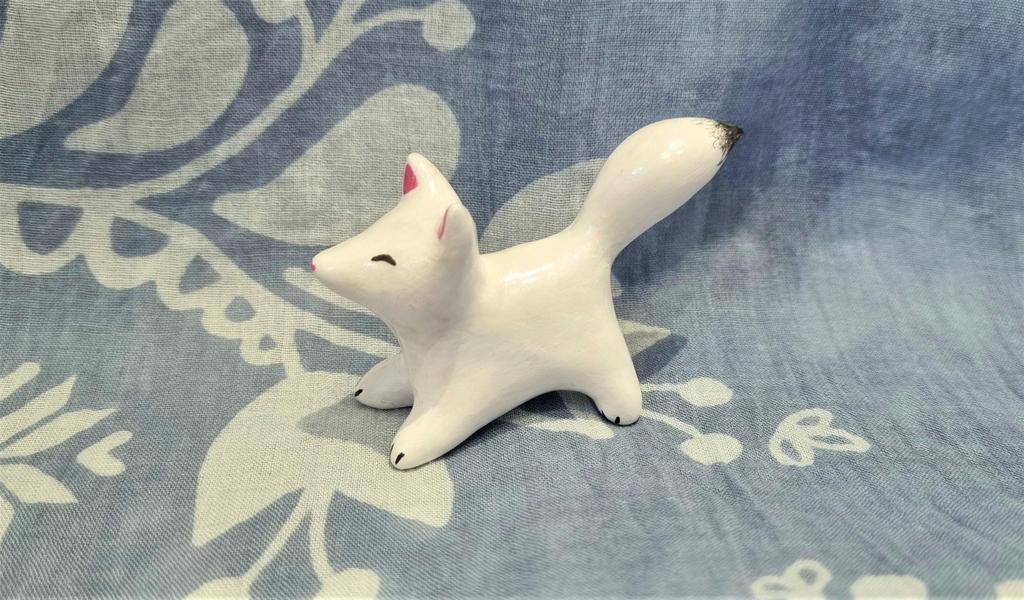 White Fox Necklace in Polymer Clay