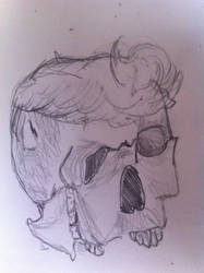 Mangled skull with a pompadour