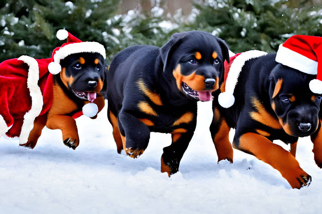 Rottweiler Puppies with Santa Hats by Popmonster76 on DeviantArt
