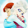 Elsa and Anna hug- Watercolor