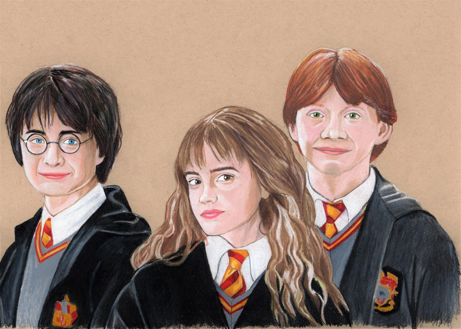 Ron, Harry, and Hermione (Colored Pencil Drawing) by julesrizz on