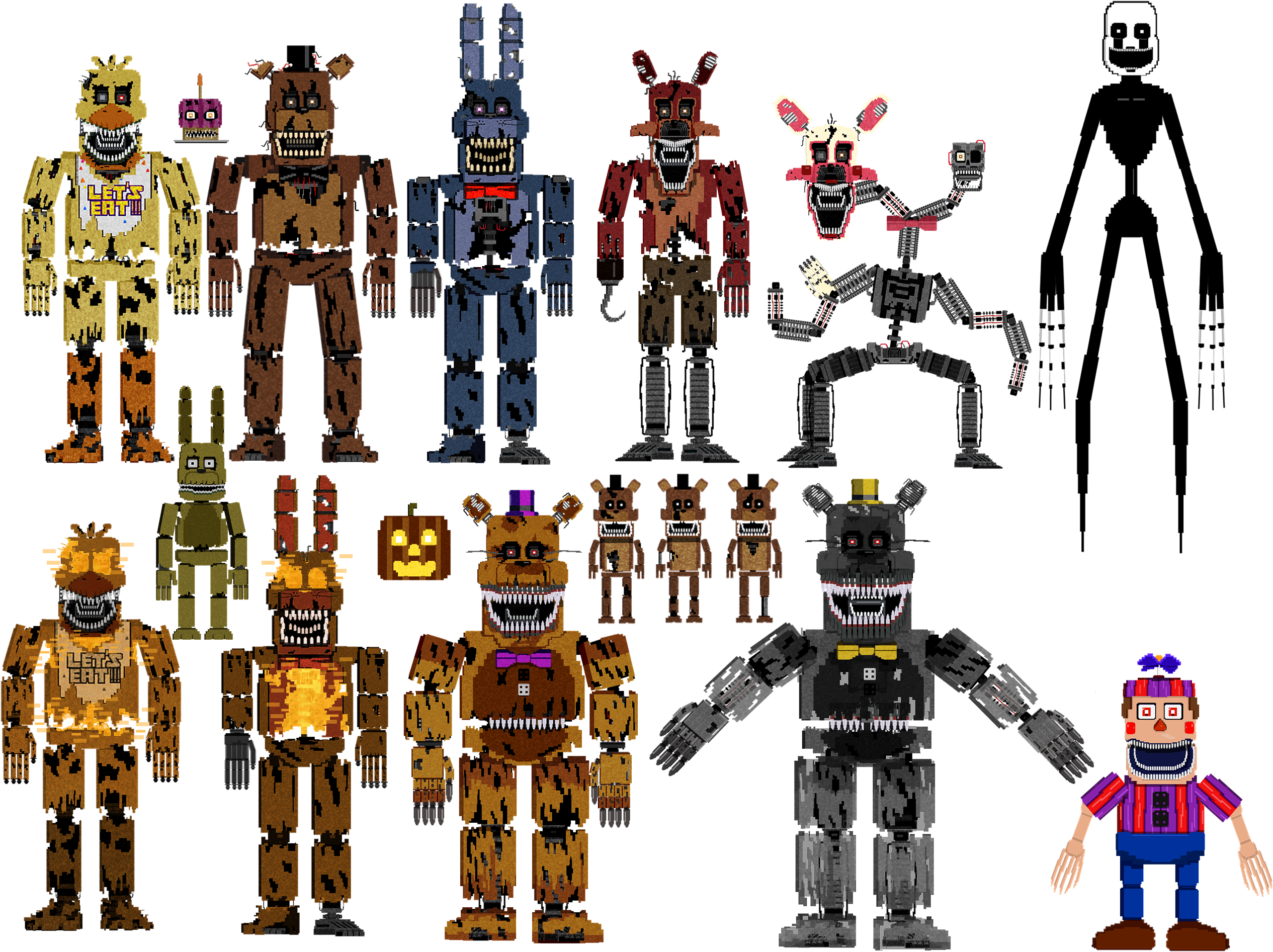 Fnaf4 Animatronics 8-bit by 133alexander on DeviantArt