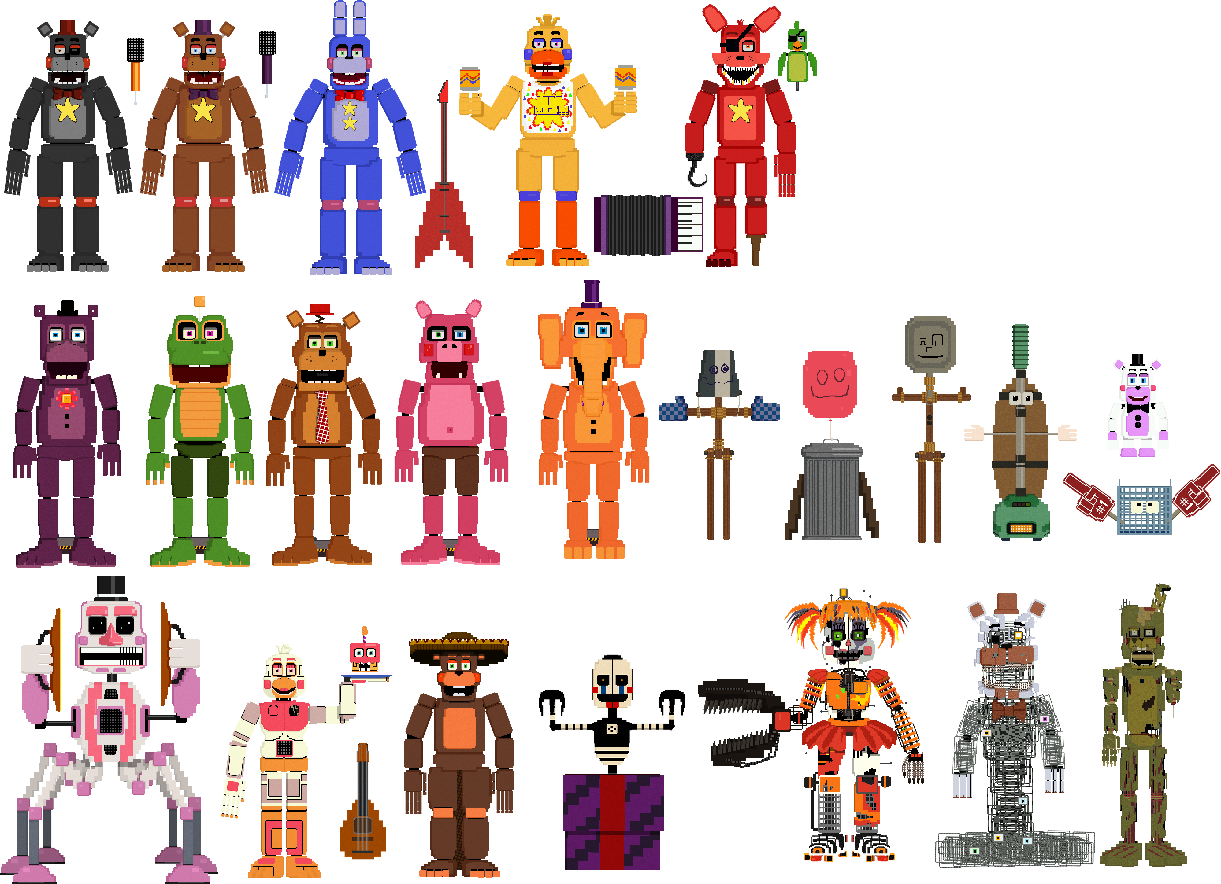 Fnaf6 FFPS Animatronics 8-bit by 133alexander on DeviantArt