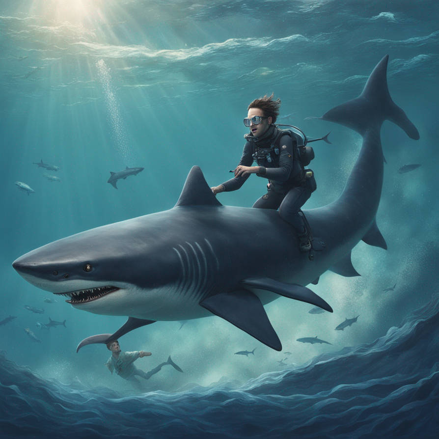 Shark Riding Animals Human riding a water shark for scuba research by BatFinkFan on DeviantArt