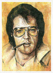 Elvis Presley - Watercolor and ink - Portrait by NateMichaels