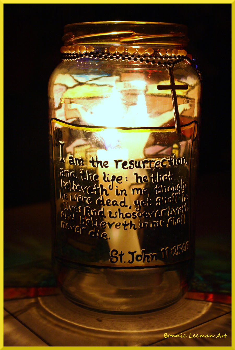 Bible Candle Holder Lit