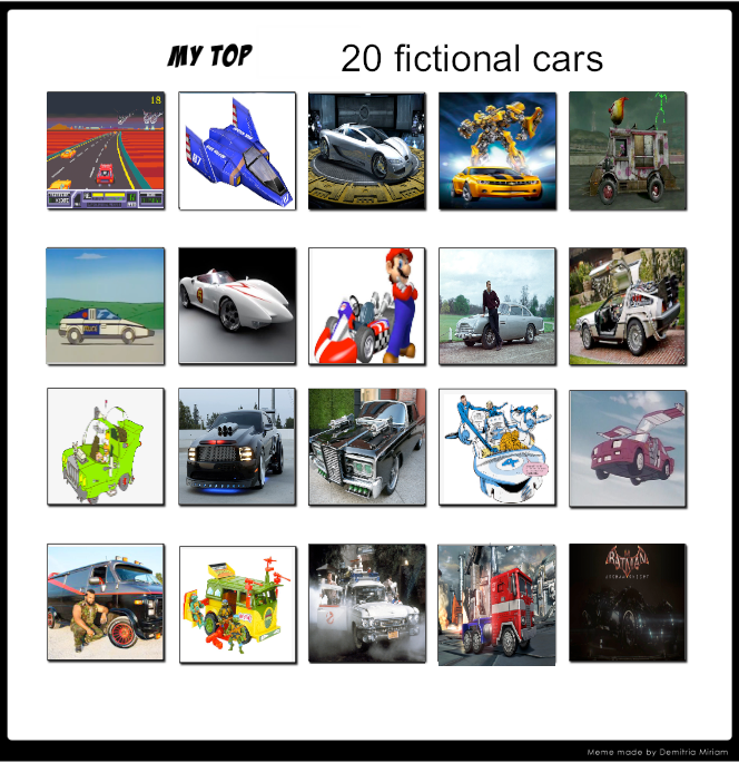 Top 20 fictional cars by JefimusPrime on DeviantArt