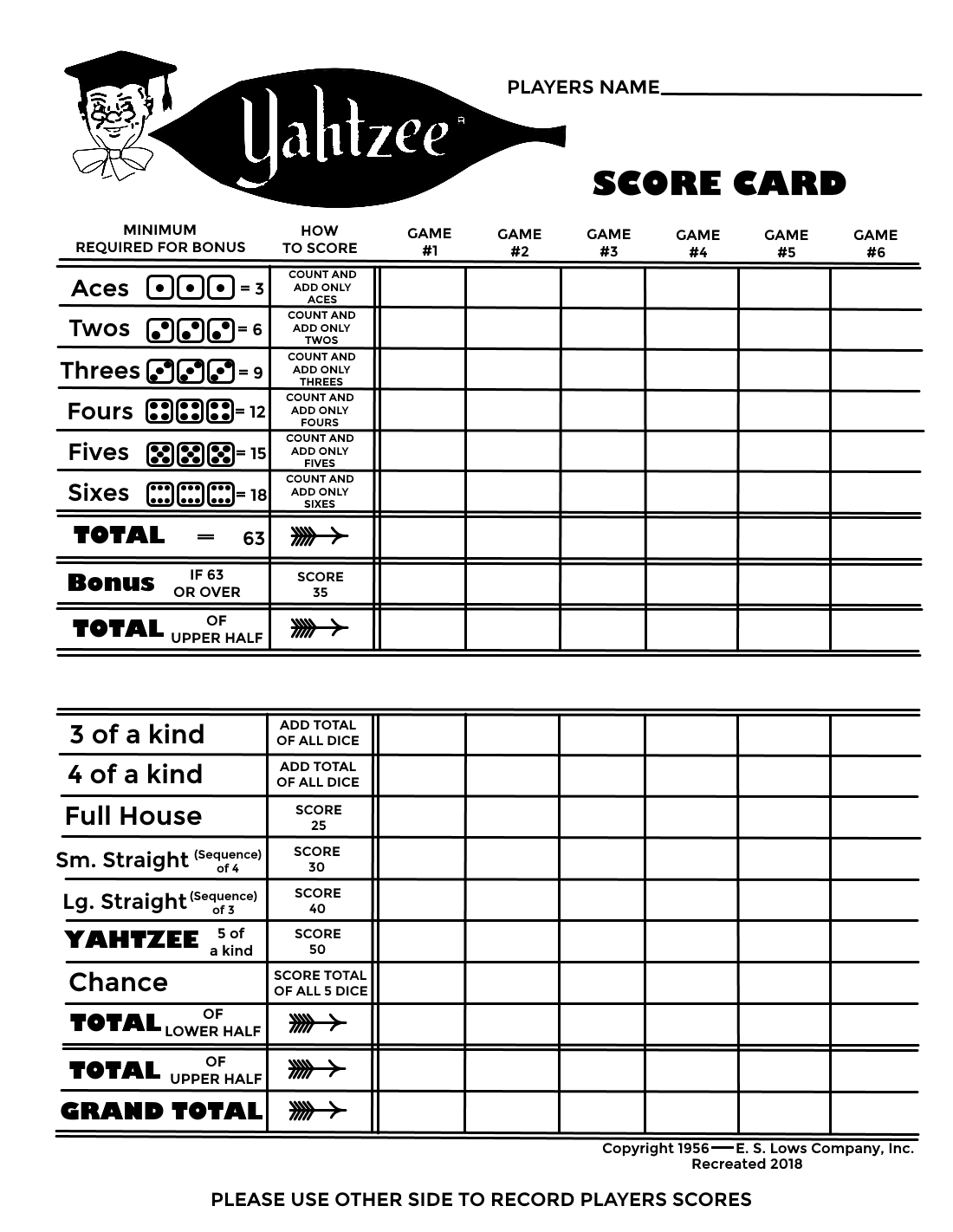 Yahtzee 1956 Score Card Recreation by lorenzsandi on DeviantArt
