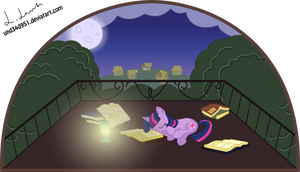Twilight Sparkle sleeping on her balcony