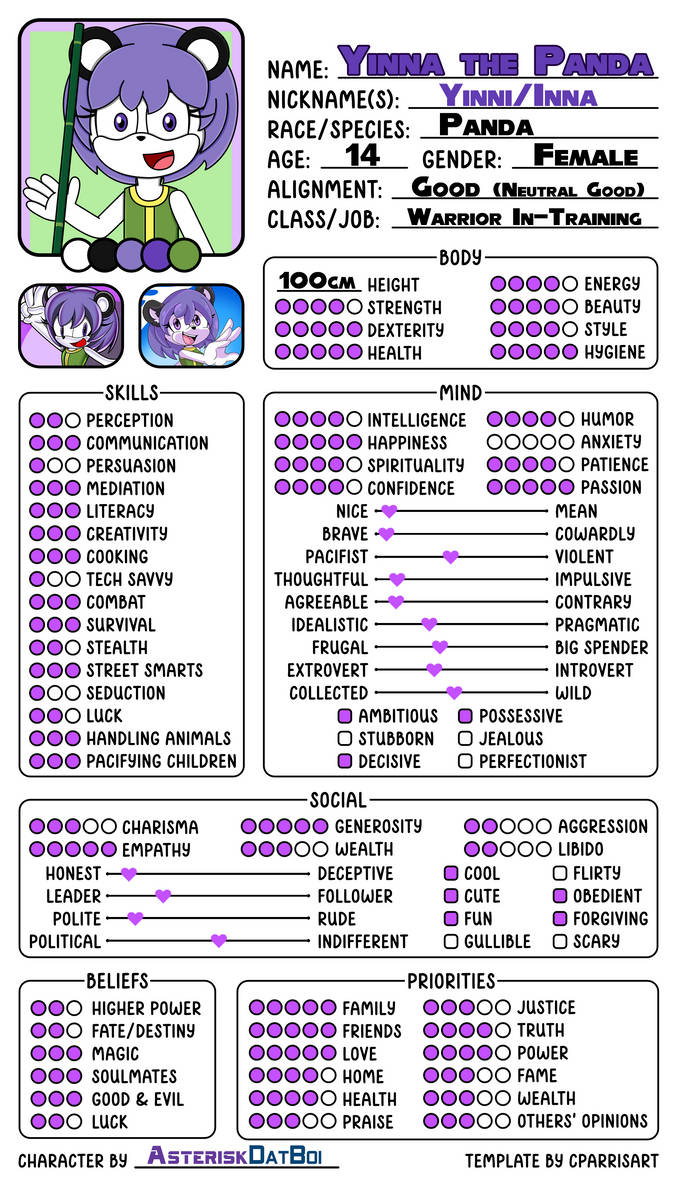 Yinna the Panda (Character Personality Sheet) by AsteriskDatBoi on