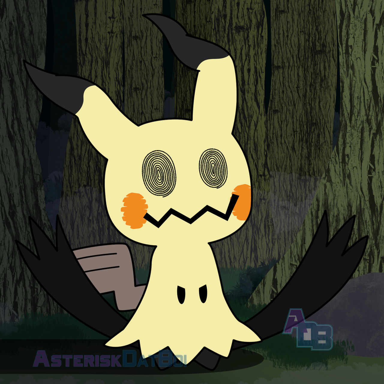 Mimikyu in the Dark Forest - flat color vr.