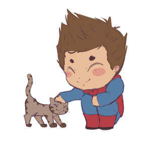 good son peter giving a smol kitty some pats