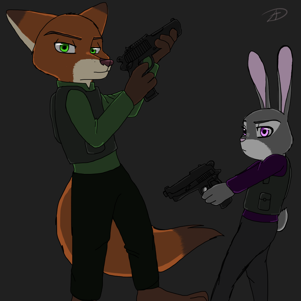 Armed fox and bunny