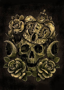 skull crown and roses