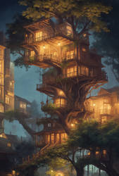 A tree house in the middle of a forest