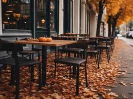 Tables and chairs outside of a restaurant