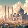A large mosque with a sky background