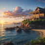 A house in the island by the sea at sunset