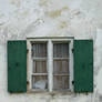 old window green shutters