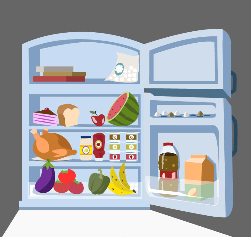 There are bananas in the fridge. Холодильник с продуктами. Холодильник с едой для детей. Холодильник мультяшный. Холодильник иллюстрация.