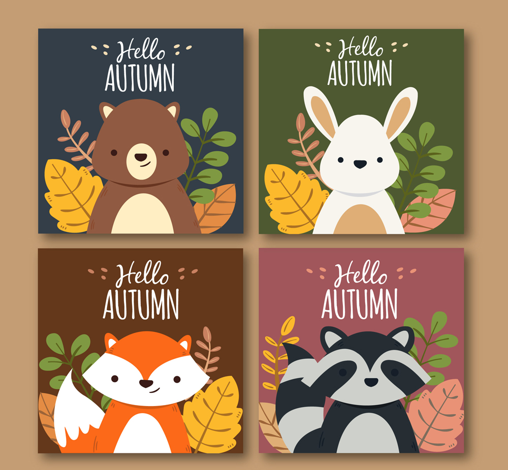 4 Cartoon Autumn Animal Cards Vector Material by FreeIconsdownload on  DeviantArt