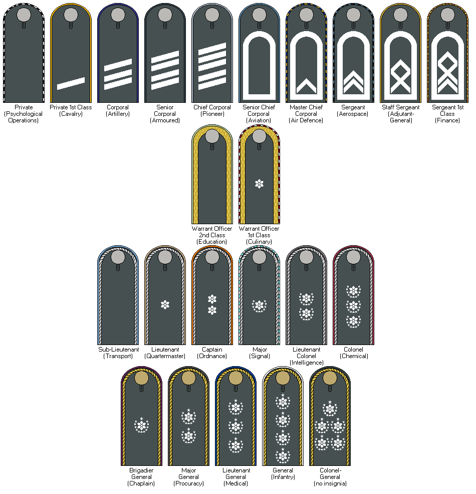 Jeunese Army ranks and shoulder boards